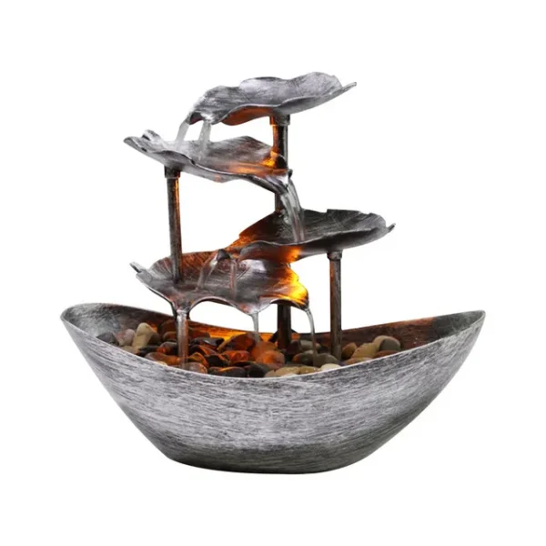 Tabletop Water Fountain 4 Tiers Lotus Leaf Small Waterfall Fountain USB Desk Fountain Automatic Pump